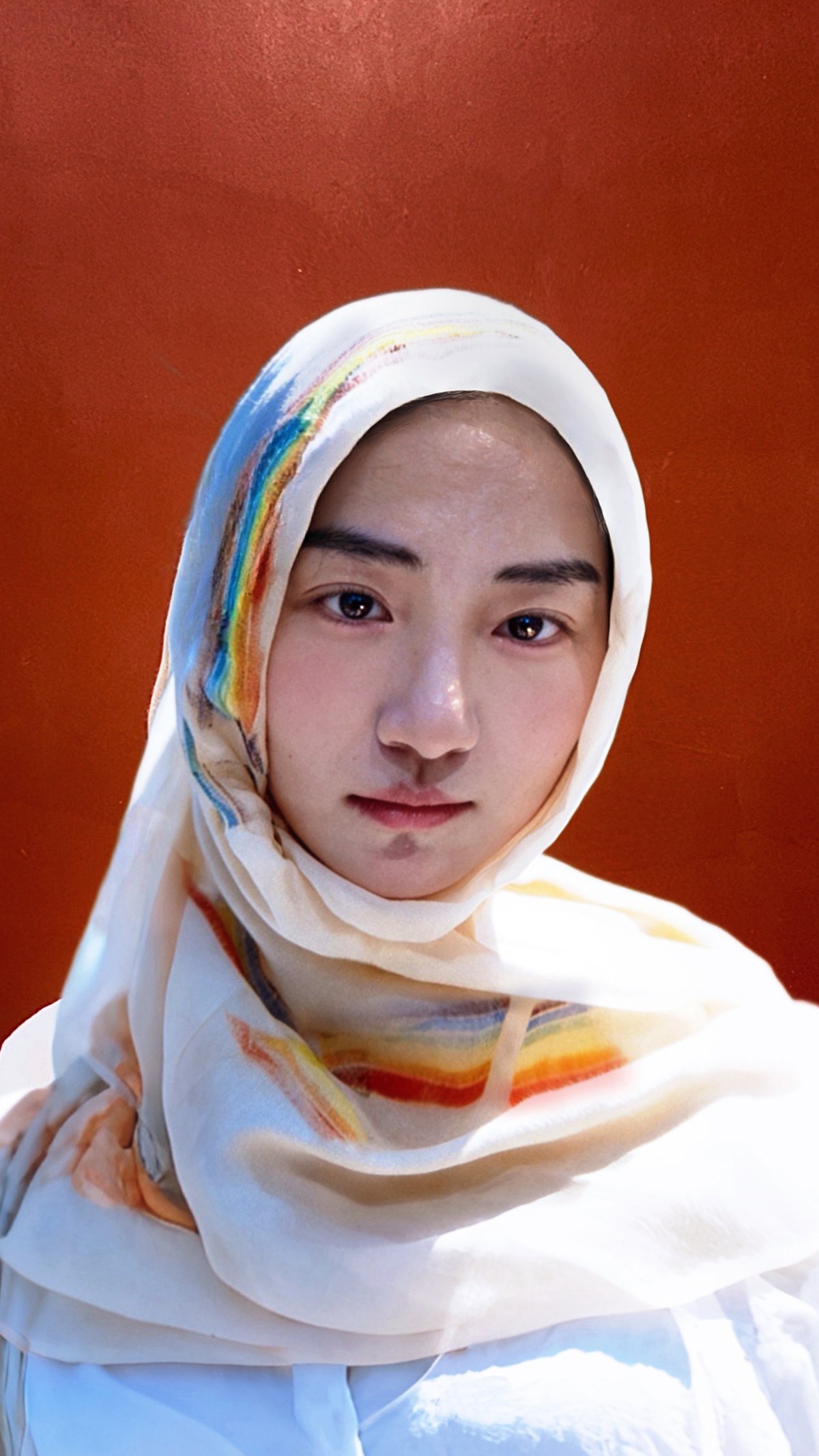 Ayla Ai — White hijab with rainbow brushstrokes, Ningxia